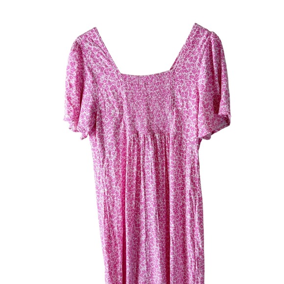Old Navy Pink Floral Midi Dress Womens L Square Neck Puff Sleeve Cottagecore - Picture 5 of 9